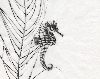 Seahorse Gyotaku Print, Limited Edition Coastal Art, Marine Life Wall Decor, Beach House Artwork, Ocean Lover Gift