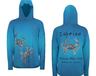 Blue Crab Species UPF 50+ Performance Fishing Hoodie – Quick Dry, Lightweight, Sun Protection, Moisture Wicking Coastal Shirt | Ocean Blue