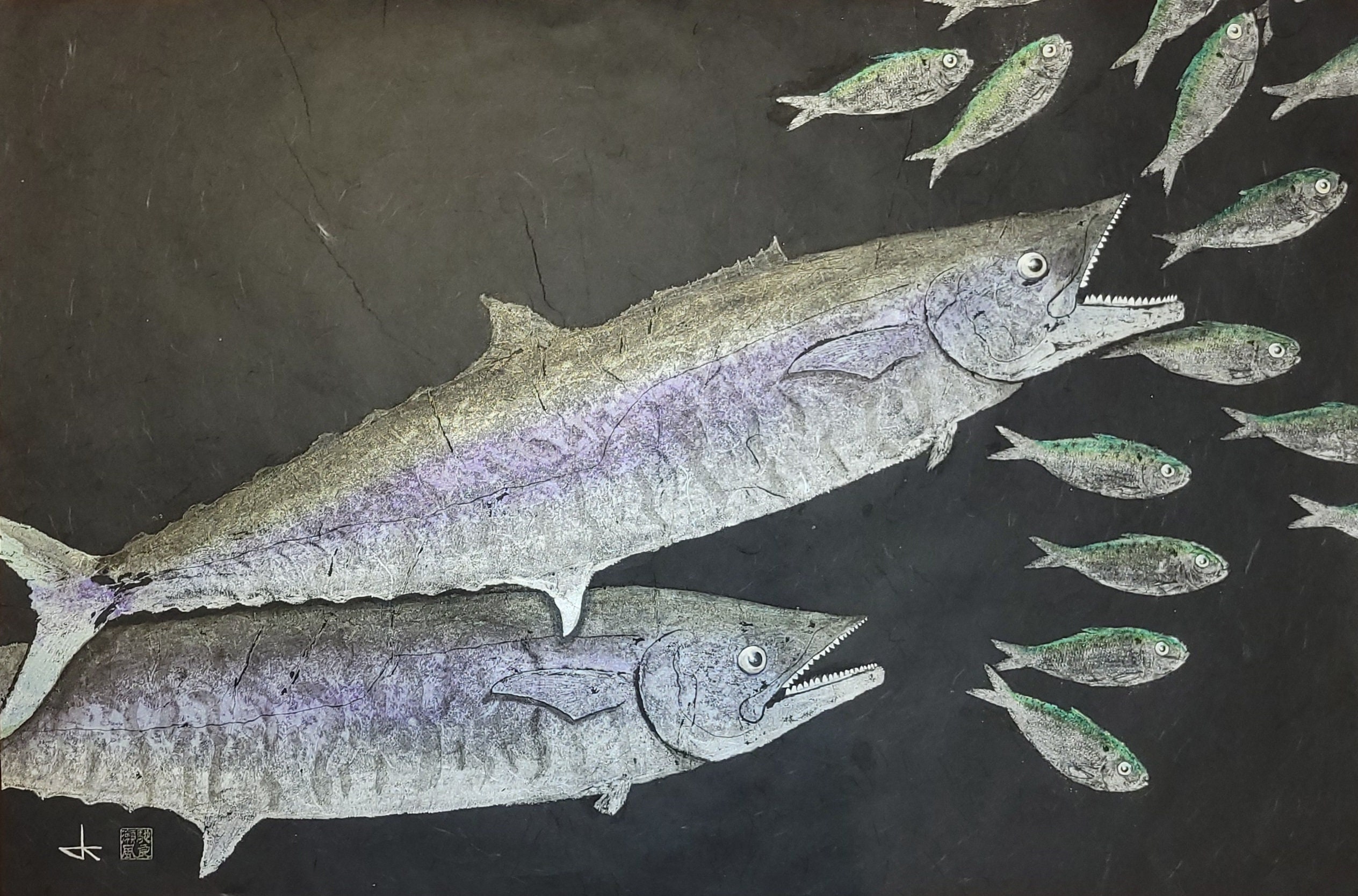 Original Kingfish Gyotaku – Iridescent Metallic Fish Print Original Kingfish Gyotaku – Iridescent Metallic Fish Print