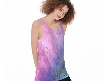 Lagoon Women’s Tank Top – Ocean Gyotaku Art | Seahorse, Baitfish & Coral Print | Coastal Tank | Inkfish Apparel | Multiple Colors
