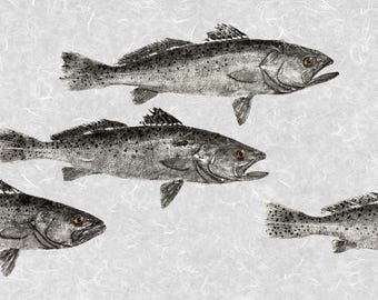 School of Spotted Seatrout Gyotaku Print, Limited Edition Fish Art, Speckled Trout Wall Decor, Coastal Fishing Artwork