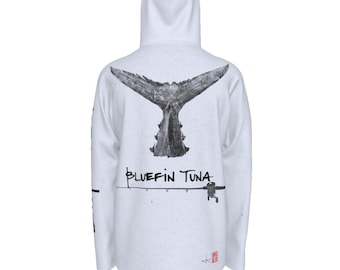 Bluefin Tuna Tail Hooded Shirt – UPF 50+ Performance Fishing Hoodie | Gyotaku Print | Inkfish Apparel | Saltwater Performance Gear