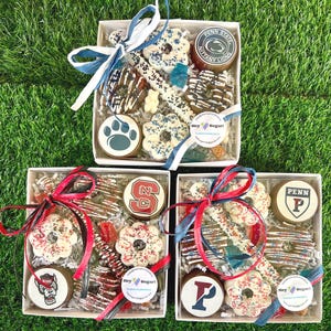 Dulces bañados en chocolate: Oreos, galletas y pretzels con logotipo personalizado.