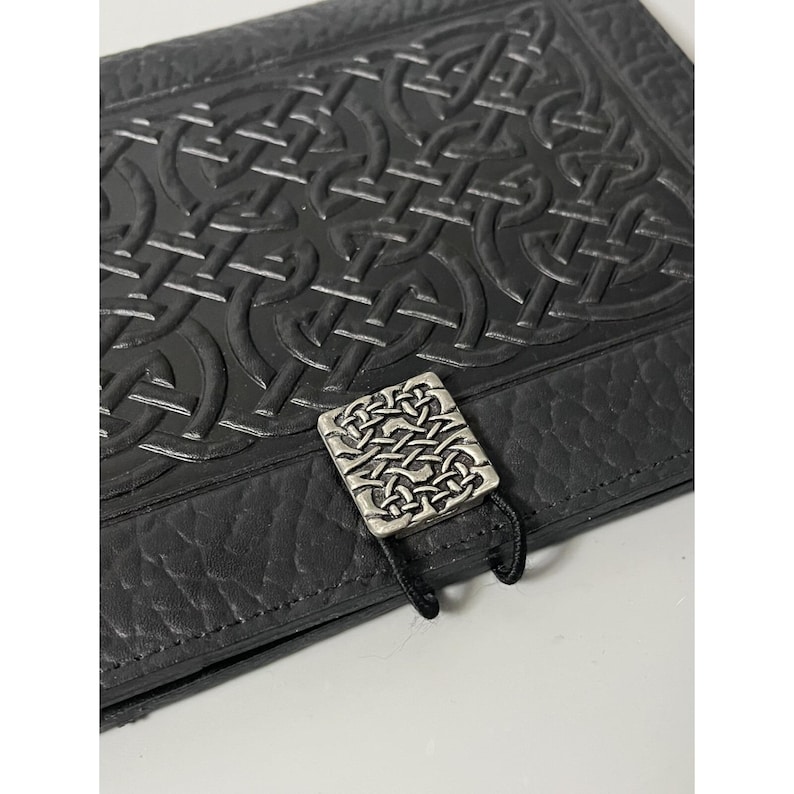 Oberon Design Black Embossed Leather Journal Book Cover 6x8" image 3