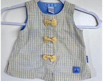 Vintage 90s Gymboree Blue Rainbow Tag Plaid Yellow Flower Tunic Top Toddler XS