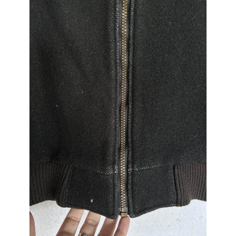 Vintage Pendleton Wool Jacket Zip Up Front Black W/ Stripes on Back USA Mens XL image 6