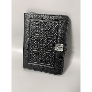 Oberon Design Black Embossed Leather Journal Book Cover 6x8" image 2