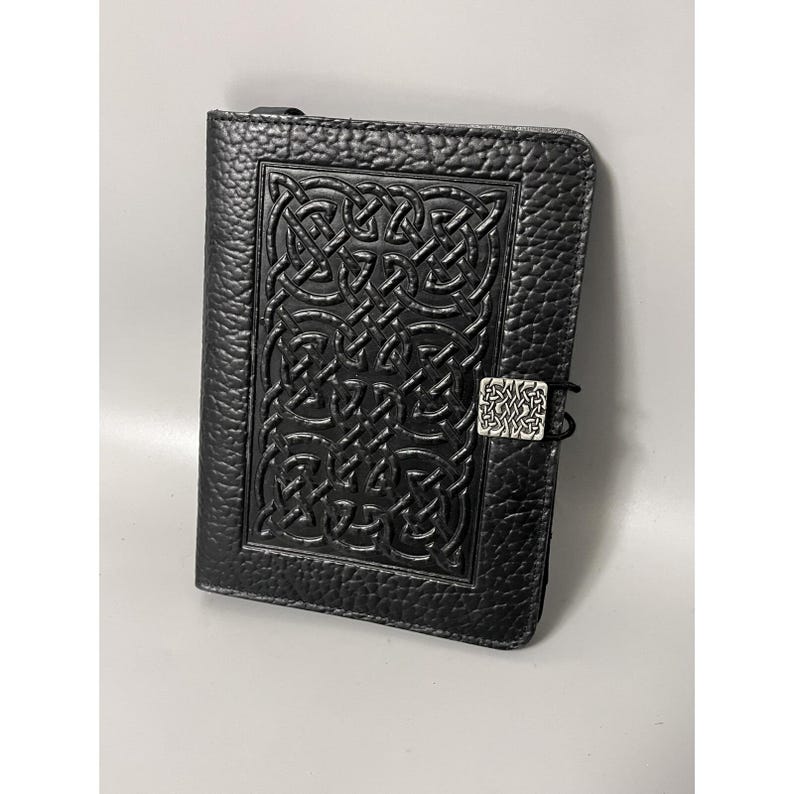 Oberon Design Black Embossed Leather Journal Book Cover 6x8" image 2