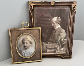 Lot of Framed Edwardian Photograph Portraits Young Boy Child & Old Man Reading