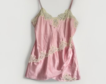 VTG Victoria Secret Gold Label Pink Chemise Satin & Lace Slip Dress Sz M *Read*