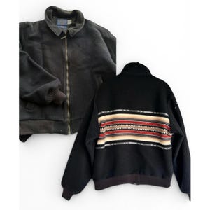 Vintage Pendleton Wool Jacket Zip Up Front Black W/ Stripes on Back USA Mens XL image 1