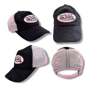 VTG Von Dutch Y2K 90s Pink & Black Terrycloth Mesh Snapback Trucker Hat KOREA image 1