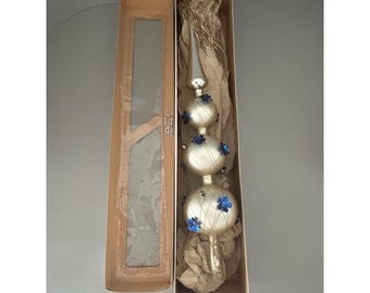 Vintage 30s 40s German GLASS Xmas TREE TOPPER 3 Ball Wire Wrapped Tassel Tip