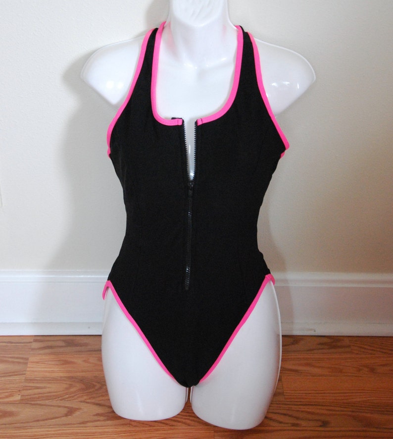 ZIP FRONT SWIMSUIT / Retro Early 90s Bathing Suit / Pink and Etsy