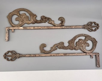 2X Vintage Art Deco Nouveau Victorian Swing-Arm Ornate Extendable Curtain Rods