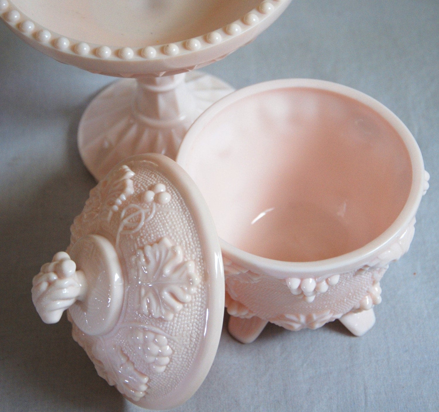 PRETTY IN PINK / Milk Glass COVERED CANDY DISH and COMPOTE Etsy