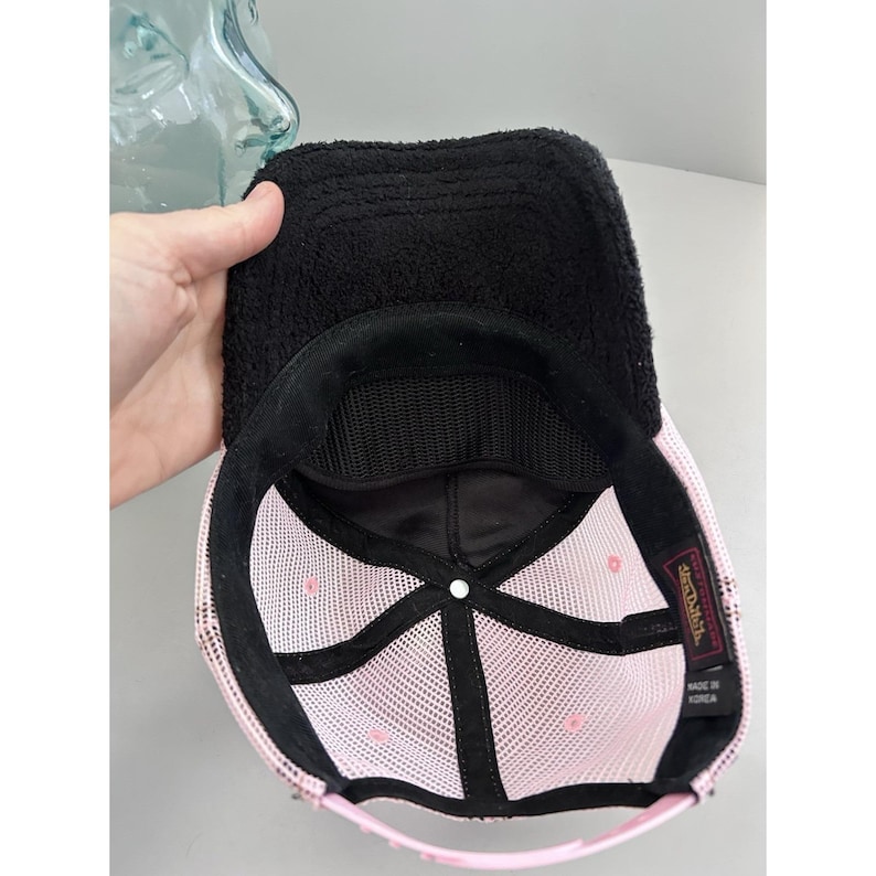 VTG Von Dutch Y2K 90s Pink & Black Terrycloth Mesh Snapback Trucker Hat KOREA image 6