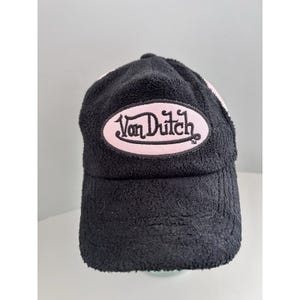 VTG Von Dutch Y2K 90s Pink & Black Terrycloth Mesh Snapback Trucker Hat KOREA image 3