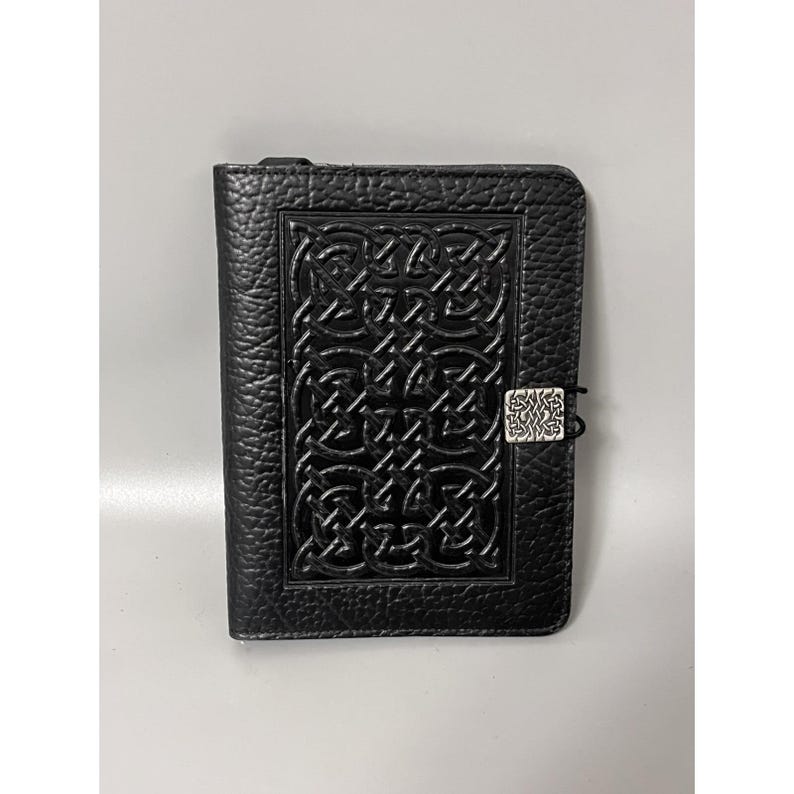 Oberon Design Black Embossed Leather Journal Book Cover 6x8" image 1
