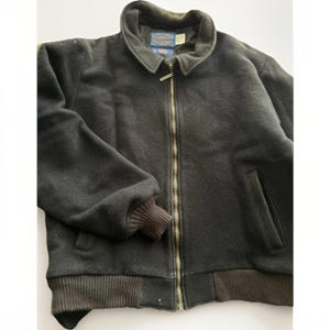 Vintage Pendleton Wool Jacket Zip Up Front Black W/ Stripes on Back USA Mens XL image 15