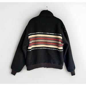 Vintage Pendleton Wool Jacket Zip Up Front Black W/ Stripes on Back USA Mens XL image 2