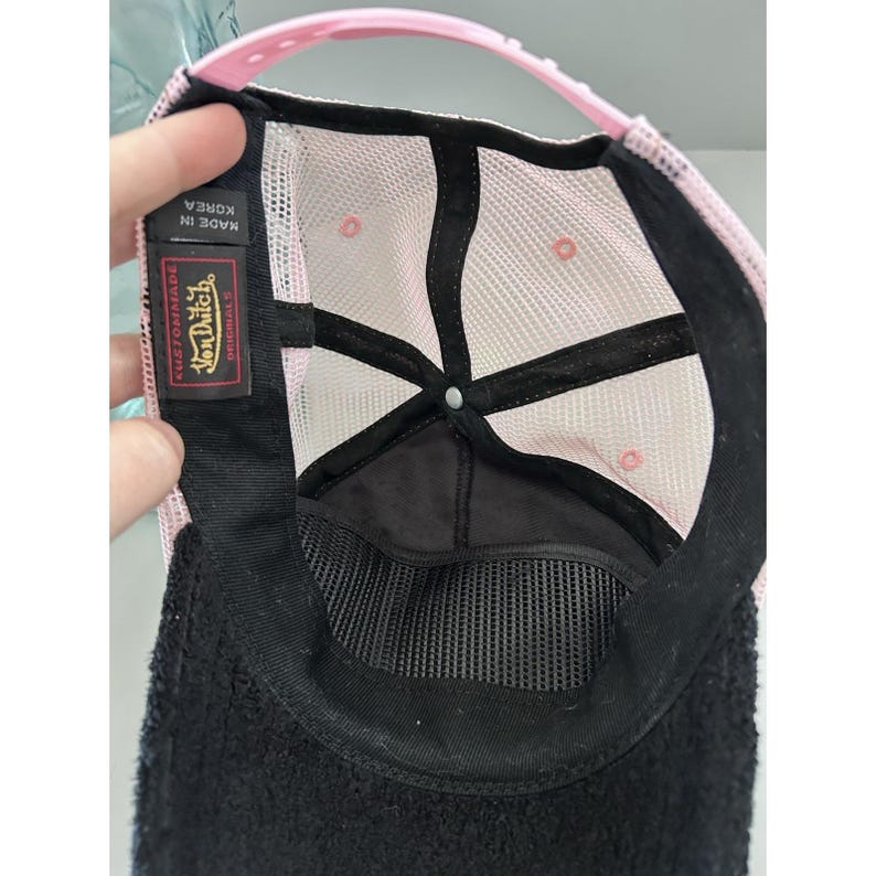 VTG Von Dutch Y2K 90s Pink & Black Terrycloth Mesh Snapback Trucker Hat KOREA image 9