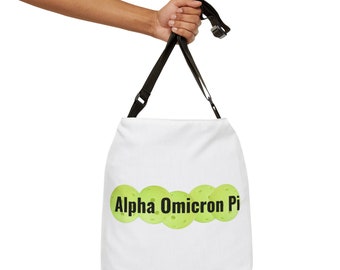 Alpha Omicron Pi verstelbare Pickleball Tote Bag voor de Pickleball-speler, koningin, studentenvereniginglid of alumna.