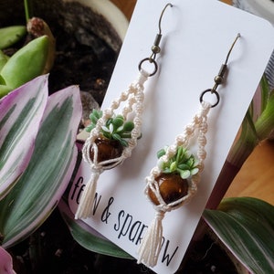 Miniature Macrame Plant Hanger Earrings