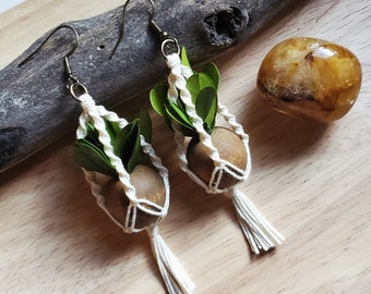 Miniature Boho Macrame Plant Hanger Earrings