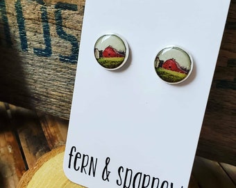 Little Red Barn resin stud earrings