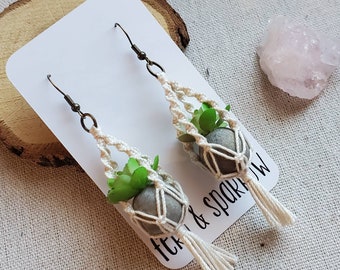 Miniature Macrame Plant Hanger Earrings