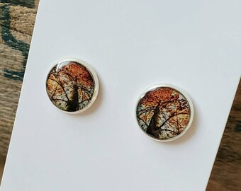 Autumn Trees Resin Stud Earrings