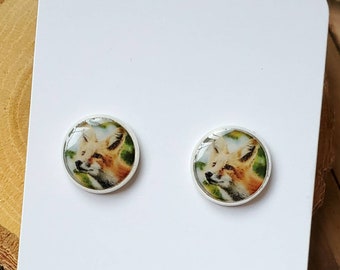 Saskatchewan Friendly Fox Resin Stud Earrings