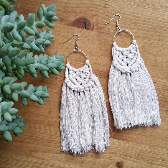 Wood Earrings Boho Macrame Earrings Macrame Earrings