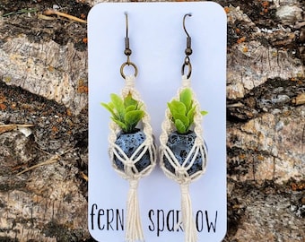 Mini Macrame Plant Hanger Earrings