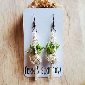 Miniature Macrame Plant Hanger Earrings