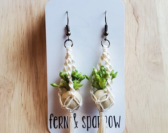 Miniature Macrame Plant Hanger Earrings