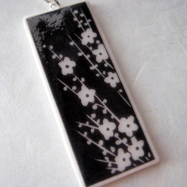 Black and White Cherry Blossoms Pendant