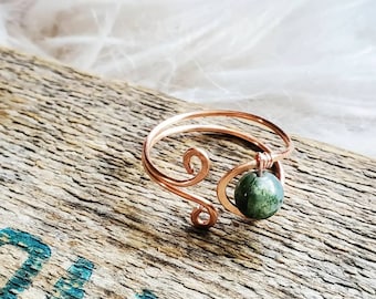 Copper Wire Wrapped Adjustable Ring with Indian Agate Gemstone