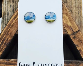Stormy Saskatchewan Skies Resin Stud Earrings
