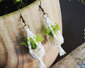Delicate Fern Macrame Plant Hanger Earrings