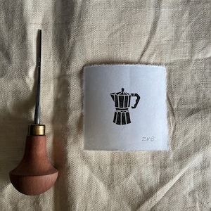 Mokakanna Espressokaffe Mini Linoleumsnitt Tryck