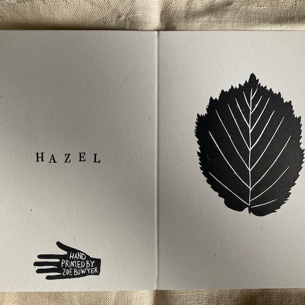 Hazel Leaf Linocut Print Greetings Card