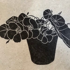 Nasturtium Linocut Print - Limited Edition on Nepalese Washi Paper