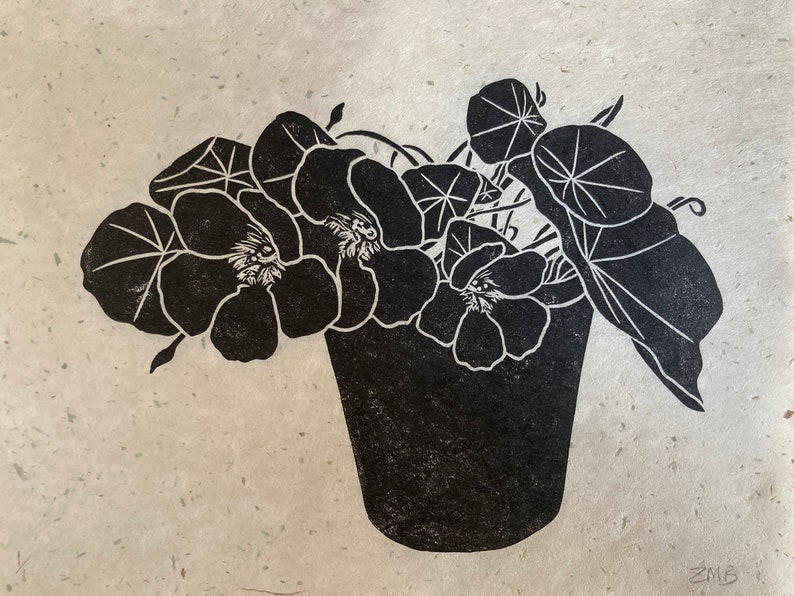 Round Linocuts Nasturtium Linocut Print - Limited Edition on Nepalese Washi Paper - Etsy