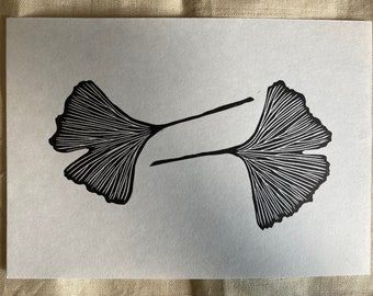Gingko Biloba Leaves Linocut Print