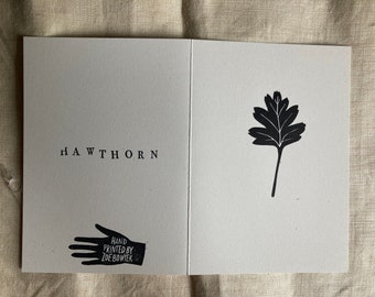 Hawthorn Leaf Linocut Print Greetings Card