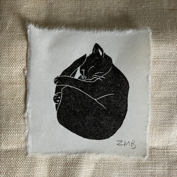 Black Cat Mini Linocut Print