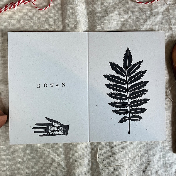 Rowan Leaf Linocut Print Greetings Card