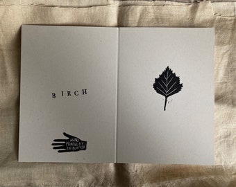 Birch Leaf Linocut Print Greetings Card